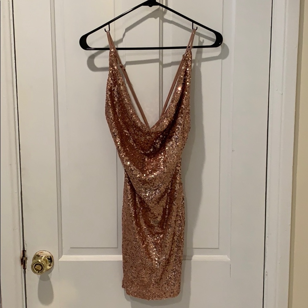 Rose Gold Sequence Dress. Size M
